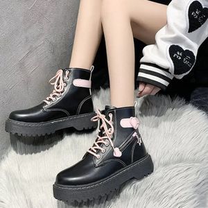 Black & Pink Heart Lace -up Combat Boot | Women Lolita Star Street Style #779